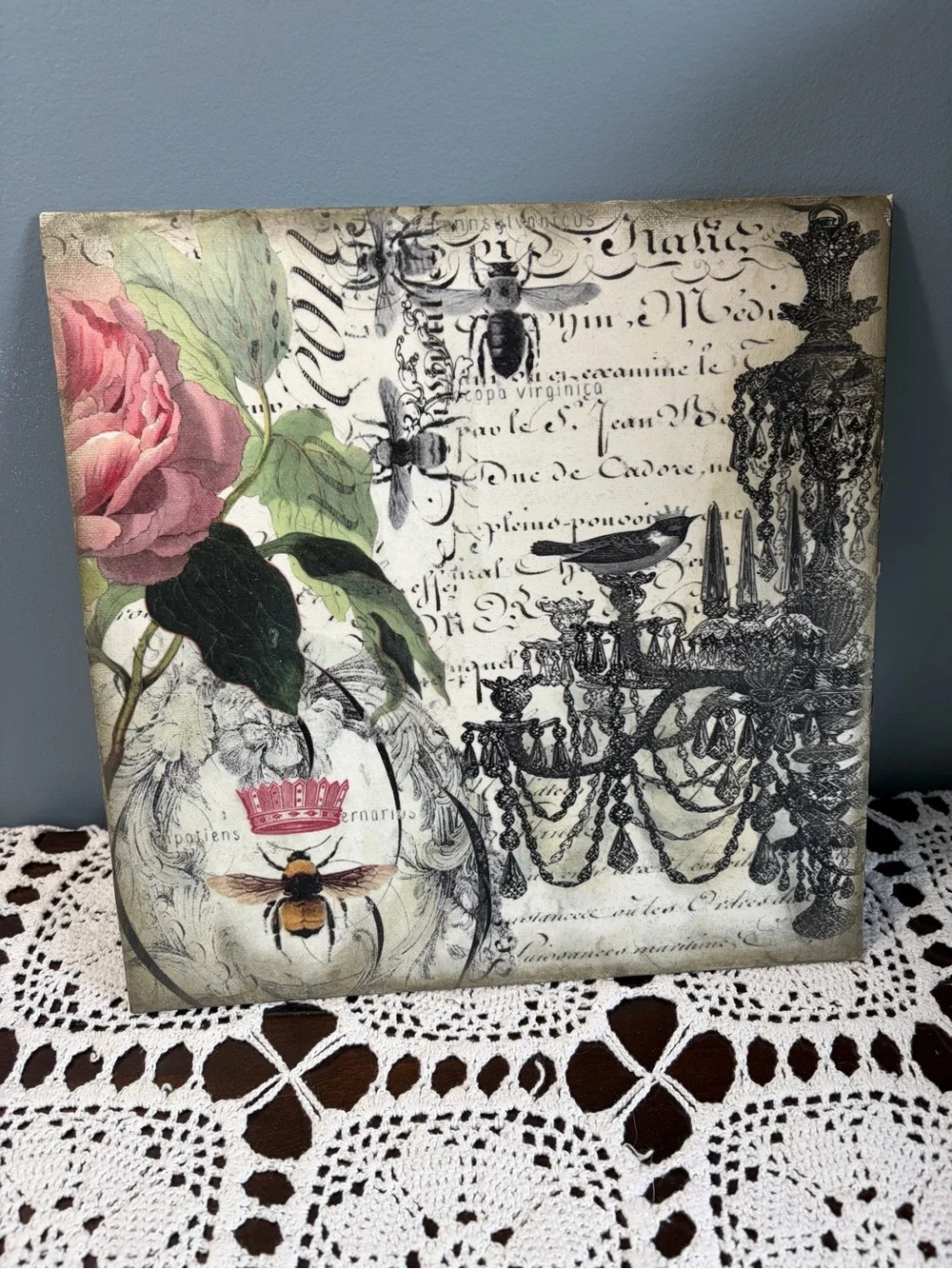 Floral & Black Chandelier Canvas Wall Art Victorian French Provincial ShabbyChic